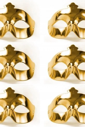 Altın Metalize Renk Düz Balo Parti Maskesi 6 Adet (4940)