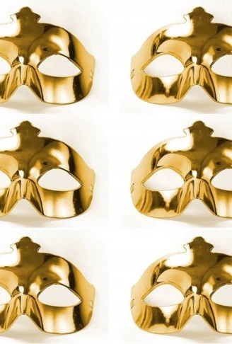 Altın Metalize Renk Düz Balo Parti Maskesi 6 Adet (4940)