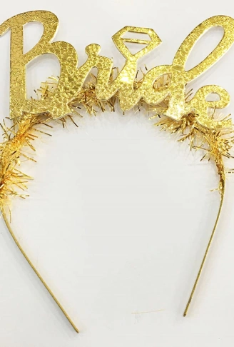 Altın Renk Bekarlığa Veda İtalik Yazı Alyanslı Bride Taç (4940)