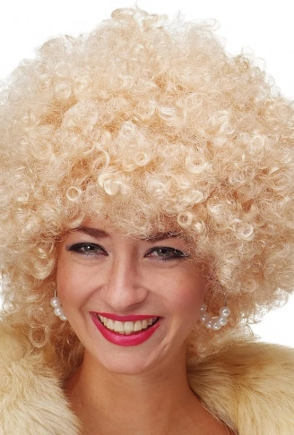 Altın Renk Kıvırcık Afro Bonus Peruk Saç Parti Peruğu Platin Gold (4940)