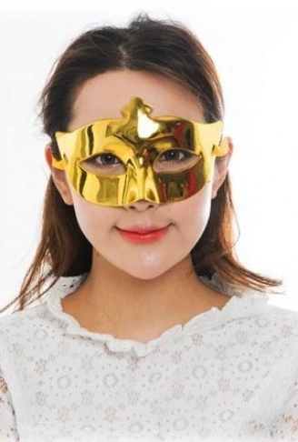 Altın Renk Kostüm Partisi Ekstra Parlak Balo Maskesi 15x10 cm (4940)