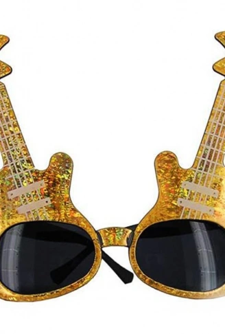 Altın Renk Rockn Roll Gitar Şekilli Parti Gözlüğü 15x15 cm (4940)