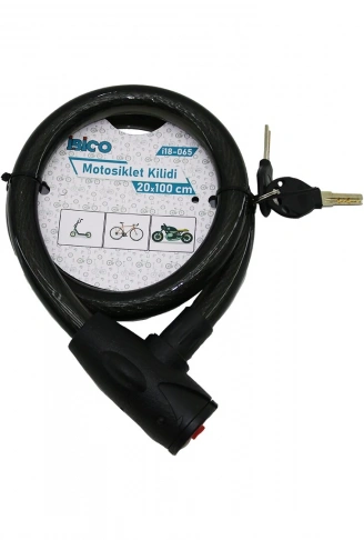 ANAHTARLI AÇ-KAPA KİLİT KAPAKLI MOTOR - BİSİKLET KİLİT ÇELİK TEL SİYAH ŞEFFAF KILIF 20MMX100CM (4940)