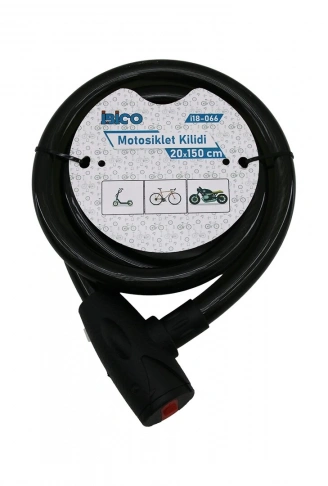 ANAHTARLI AÇ-KAPA KİLİT KAPAKLI MOTOR - BİSİKLET KİLİT ÇELİK TEL SİYAH ŞEFFAF KILIF 20MMX150CM (4940)