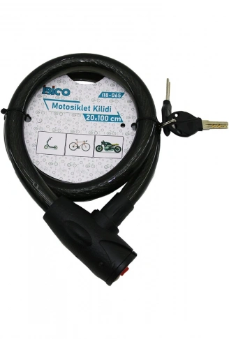 ANAHTARLI AÇ-KAPA KİLİT KAPAKLI MOTOR - BİSİKLET KİLİT ÇELİK TEL SİYAH ŞEFFAF KILIF 20MMX100CM (4940)