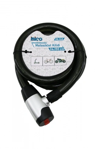 ANAHTARLI AÇ-KAPA KİLİT KAPAKLI MOTOR - BİSİKLET KİLİT ÇELİK TEL SİYAH ŞEFFAF KILIF 24MMX150CM (4940)