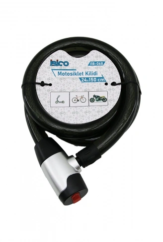 ANAHTARLI AÇ-KAPA KİLİT KAPAKLI MOTOR - BİSİKLET KİLİT ÇELİK TEL SİYAH ŞEFFAF KILIF 24MMX150CM (4940)