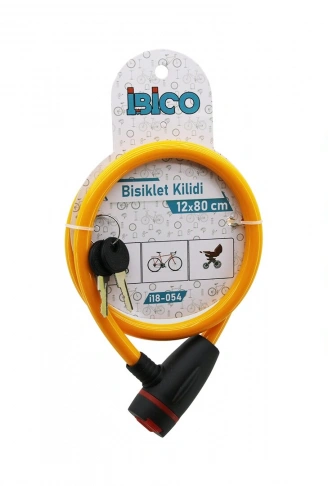 ANAHTARLI AÇ-KAPA KİLİT KAPAKLI PLASTİK KAFA BİSİKLET KİLİT ÇELİK TEL RENKLİ KILIF 12MMX80CM (4940)