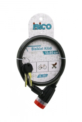 ANAHTARLI ÇEVİRMELİ KİLİT KAPAKLI PLASTİK KAFA BİSİKLET KİLİT ÇELİK TEL SİYAH ŞEFFAF KILIF 12MMX80CM (4940)