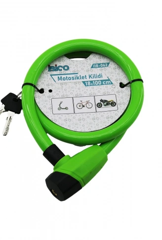 ANAHTARLI KALIN MOTOR - BİSİKLET KİLİT ÇELİK TEL RENKLİ KILIF 18MMX100CM (4940)