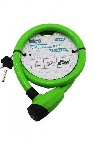 ANAHTARLI KALIN MOTOR - BİSİKLET KİLİT ÇELİK TEL RENKLİ KILIF 18MMX100CM (4940)