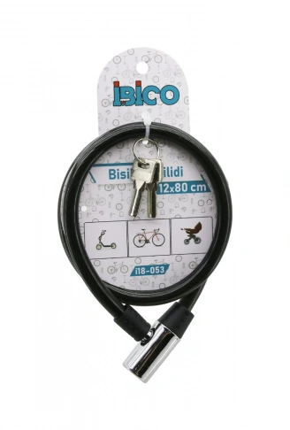 ANAHTARLI METAL KAFA BİSİKLET KİLİT ÇELİK TEL SİYAH ŞEFFAF KILIF 12MMX80CM (4940)