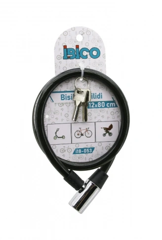 ANAHTARLI METAL KAFA BİSİKLET KİLİT ÇELİK TEL SİYAH ŞEFFAF KILIF 12MMX80CM (4940)