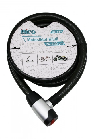 ANAHTARLI METAL KAPLAMA KAFAÇEK-İT KİLİT KAPAKMOTOR - BİSİKLET KİLİT ÇELİK TELSİYAH ŞEFFAF KILIF24MMX200CM (4940)