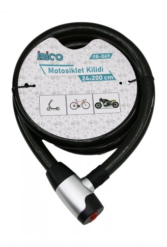 ANAHTARLI METAL KAPLAMA KAFAÇEK-İT KİLİT KAPAKMOTOR - BİSİKLET KİLİT ÇELİK TELSİYAH ŞEFFAF KILIF24MMX200CM (4940)