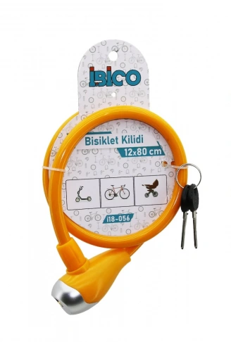 ANAHTARLI METAL UÇLU PLASTİK KAFA BİSİKLET KİLİT ÇELİK TEL RENKLİ KILIF 12MMX80CM (4940)
