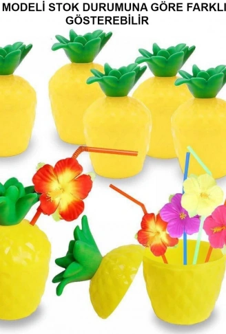 Ananas Hawaii Luau Aloha Pipetli İçecek Kabı Bardak 10x13 cm 1 Adet (4940)