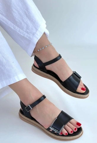 Andana Siyah Cilt Sandalet