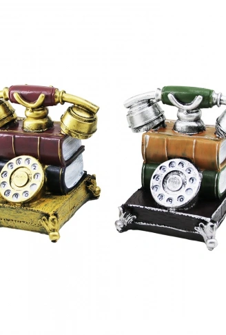 ANKESÖRLÜ TELEFON VİNTAGE DEKORATİF BİBLO - KUMBARA RENKLİ 15.5X15.5X10CM REÇİNE (4940)