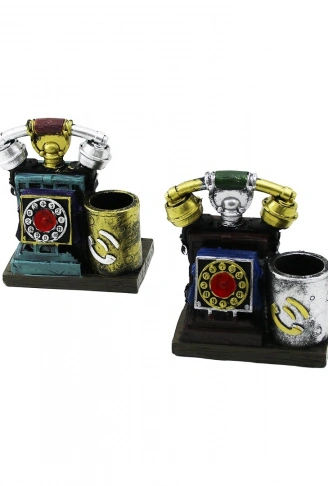 ANKESÖRLÜ TELEFON VİNTAGE DEKORATİF BİBLO - RENKLİ KALEMLİK 12.5X10X6.5CM REÇİNE (4940)