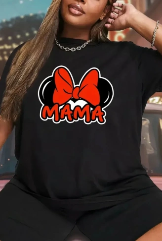 Anneler Günü Hediye Anne Temalı Baskılı Oversize Bisiklet Yaka T-shirt - Siyah