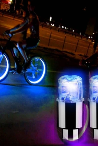 Araç ve Bisiklet İçin 2’li Mavi LED Hava Valfi Işık Kapakları–Gece Parlayan Lastik Lambası Sibop Kapağı (4940)