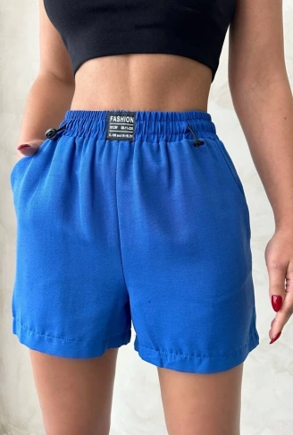 Armalı keten şort saks mavisi s251003