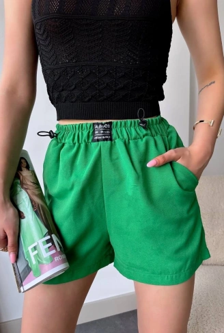 Armalı keten şort yeşil s251003