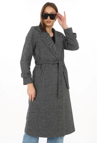 Astarlı Balık Sırtı Kaşmir Kaşe Kaban - Füme