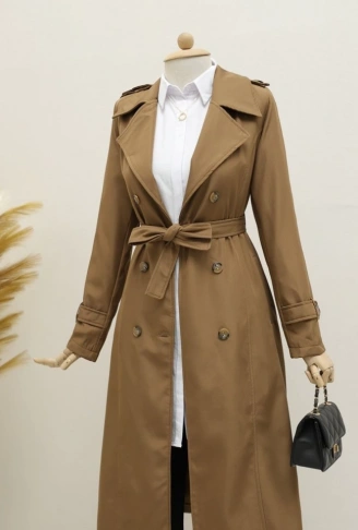 Astarlı Kemerli Trenckot -Taba