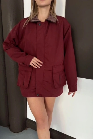 Astarlı yaka detaylı artos ceket bordo st2651019