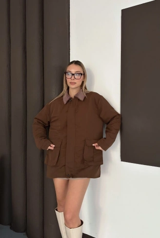 Astarlı yaka detaylı artos ceket kahve st2651019