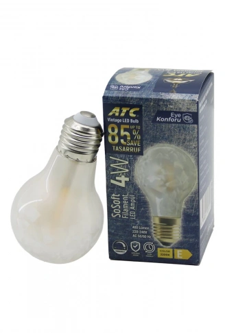 ATC-A60-SS VİNTAGE SOSOFT FİLAMENT 4W LED AMPUL LAMBA E27 KIRILMAZ PLASTİK CAM 400 LÜMEN 2200K 25.000 SAAT (4940)