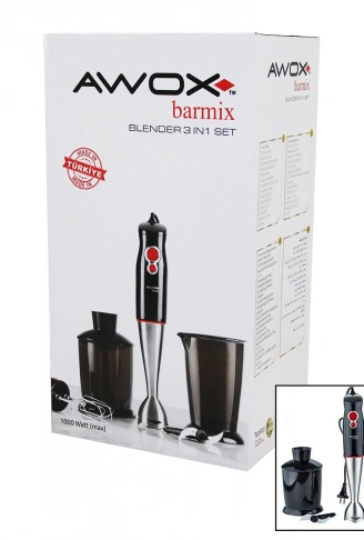 AWOX BARMİX  3İN1  BLENDER SETİ  ÇELİK 2Lİ MİKSER   ÇELİK RONDO BIÇAK   ÇELİK 4 KANATLI BIÇAK   1000W (4940)