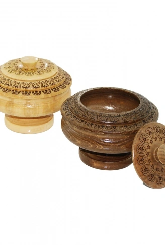 AYAKLI   DESENLİ - CNC İŞLEMELİ  AHŞAP ŞEKERLİK KAPAKLI  FİLELİ AMBALAJ (4940)