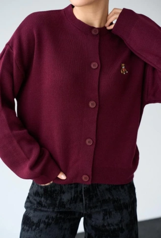 Ayıcıklı Hırka - Bordo