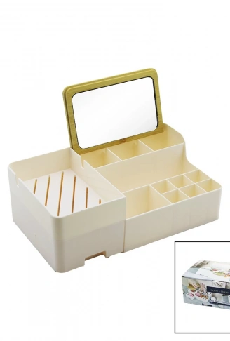 AYNALI BAMBU - ÇEKMECELİ MAKYAJ - TAKI ORGANİZER SERT PLASTİK 13 BÖLMELİ 28.5X17.5X9.5CM (4940)