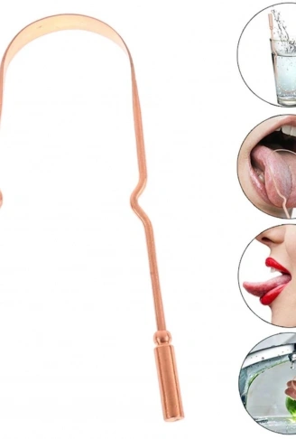 Bakır Oil Pulling Yağ Çekme Dil Plak Temizleme Aleti Dil Fırçası Sıyırıcı Dil Kaşığı (4940)