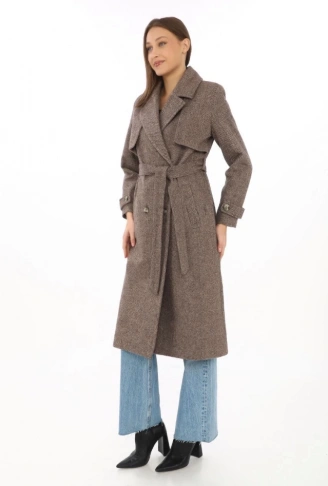 Balık Sırtı Kaşmir Uzun Kaşe Kaban - Vizon