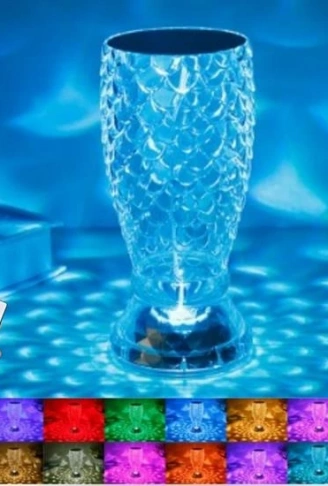 Balık Süzgeç Model USB Şarjlı Kumandalı 16Farklı Işık Modlu Masa Üstü Kristal Akrilik Led (4940)