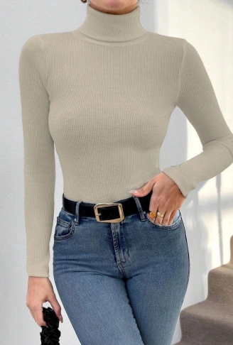 Balıkçı yaka dar kesim kaşkorse kazak bej w3103