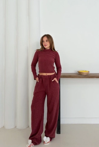 Balıkçı yaka örme takım bordo st265865