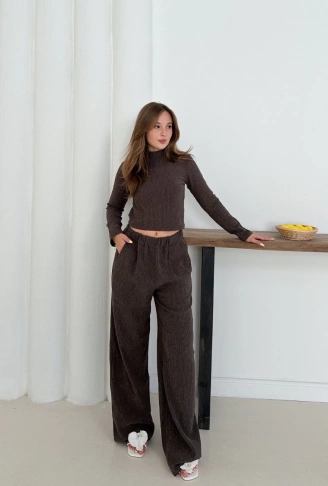 Balıkçı yaka örme takım kahve st265865