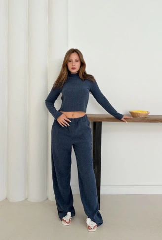 Balıkçı yaka örme takım lacivert st265865