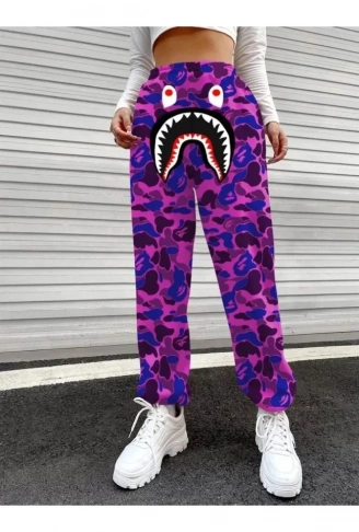 Bape Shark Dijital Baskılı Eşofman Altı - Mor