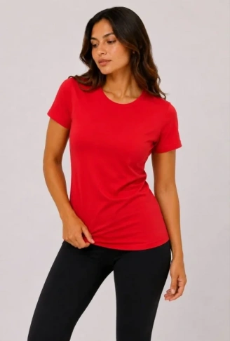 Basic Tişört Bisiklet Yaka Kısa Kol Günlük Yazlık Slim Fit T-Shirt - Kırmızı