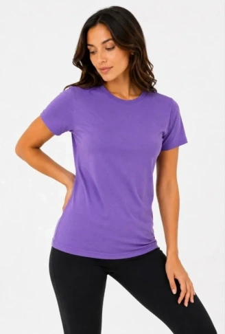 Basic Tişört Bisiklet Yaka Kısa Kol Günlük Yazlık Slim Fit T-Shirt - Mor