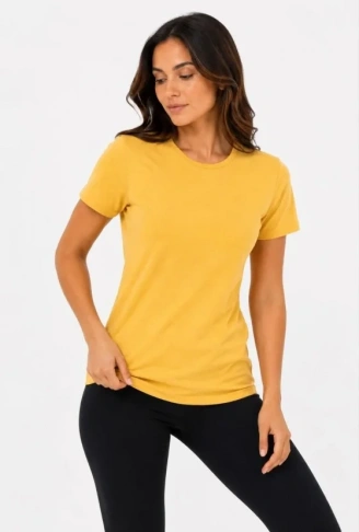 Basic Tişört Bisiklet Yaka Kısa Kol Günlük Yazlık Slim Fit T-Shirt - Sarı