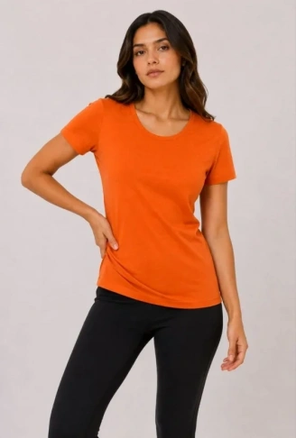 Basic Tişört Bisiklet Yaka Kısa Kol Günlük Yazlık Slim Fit T-Shirt - Turuncu