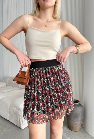 Baskılı astarlı mini etek